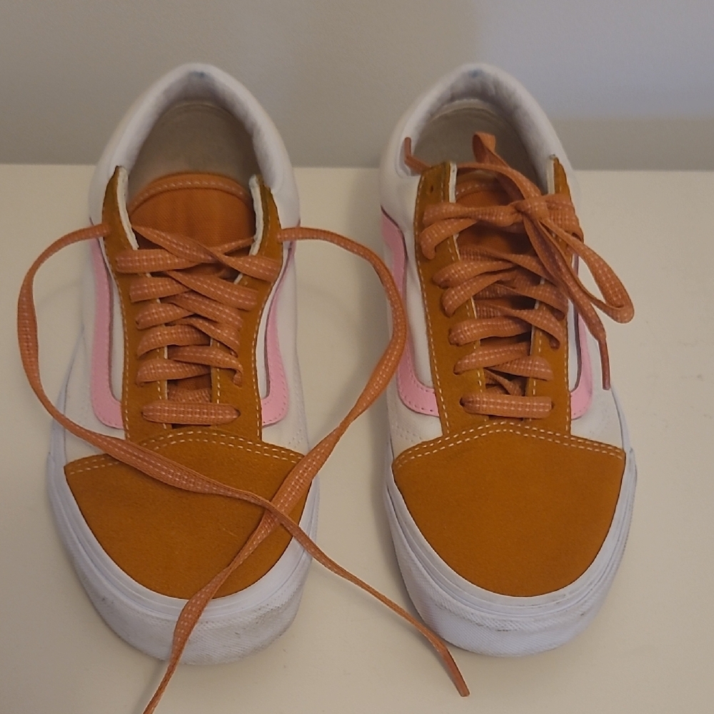 Vans Women's White, Orange, and Pink Sneakers - Picture 5 of 12